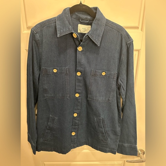 Folk Men’s Herrington Wash Indigo Denim Blue Twill Shirt Jacket Shacket M NWT